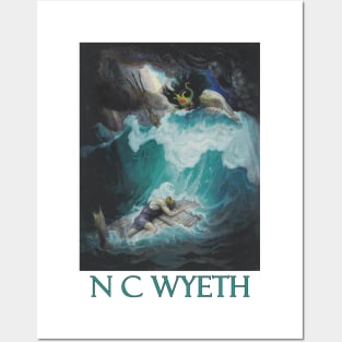 Neptune Battles with Odysseus by N C Wyeth Posters and Art